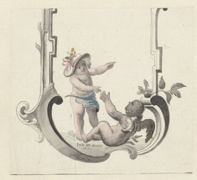 Ornament med to spillende putti af Jan de Goeje