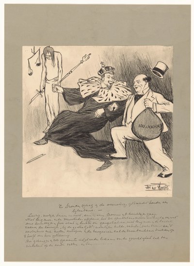 Den berusede autoritet og den overmodige pengemagt udfører en ligdans (titel på objekt) af Jan de Waardt (signed by artist)