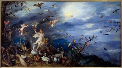 Allegory of the Air Ung nøgen kvinde omgivet af alle fuglearter. Maleri af Jan Brueghel Le Vieux kalder Brueghel de Velours (Brueghel eller Brueghel af Jan the Elder Brueghel