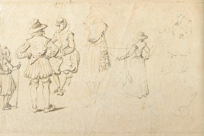 Fem figurer set bagfra, og en anden figur af Jan the Elder Brueghel