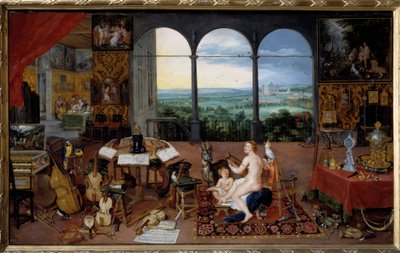 Høring. Allegori over de fem sanser Maleri af Jan I Brueghel Dit De Velours (1568-1625) Ec. Flam af Jan the Elder Brueghel