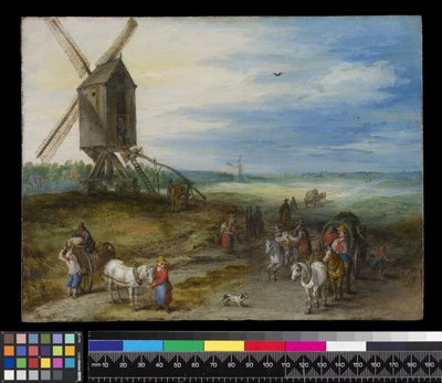 Landskab med mølle og vogne, ca. 1611 (olie på kobber) af Jan the Elder Brueghel