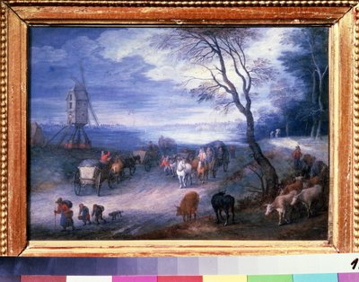 ""Paysage au moulin"" (Landskab med en vindmølle) Maleri af Jan Brueghel I (Jean Breughel, Bruegel eller Breugel) kendt som De Velours (l