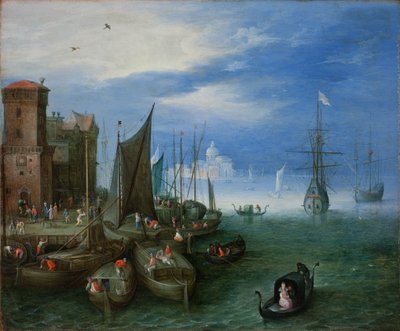 Havnescene i Venedig (olie på kobber) af Jan the Elder Brueghel