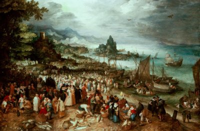 Havn med Kristi prædiken af Jan the Elder Brueghel
