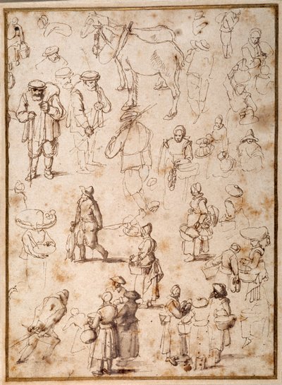 Studier af bønder fra livet (pen og blæk med vask på papir) af Jan the Elder Brueghel