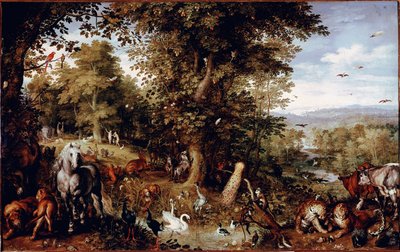 Det evige paradis Alle skabelsens dyr repræsenteret i par. Maleri af Jan Bruegel (eller Breugel eller Brueghel eller Breughel) den tidligere kendt som Bruegel de Velours (1568-1625) Rom Galleria Doria Pamphilj af Jan the Elder Brueghel