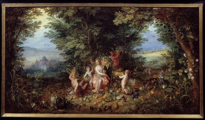 De fire elementer: "Jorden"" Allegori. Udsigt over Jordens paradis. Maleri af Jan Brueghel Le Vieux kalder Brueghel de Velours (Brueghel eller Brueghel af Jan the Elder Brueghel