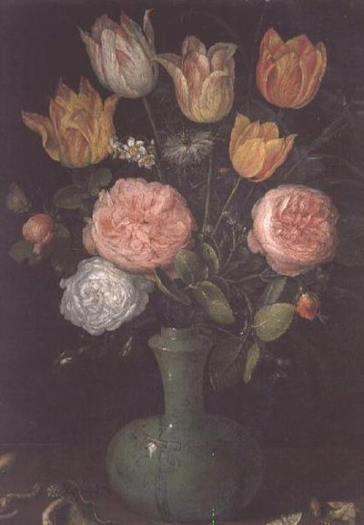 Vase med blomster med diamanter på bordet af Jan the Elder Brueghel