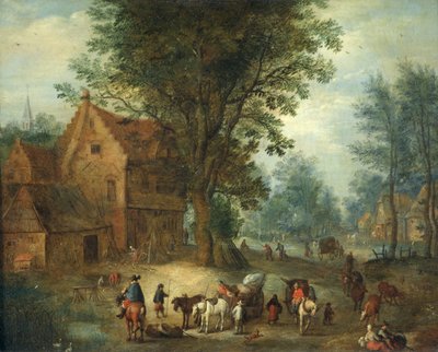 Landsbyscene, ca. 1640-60 (olie på kobber) af Jan the Elder Brueghel