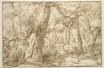 Skovinteriør med tegner, ca. 1664 (brunt blæk på antikt lagt papir) af Jan the Elder Lievens