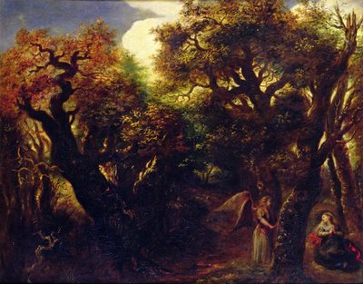 Skovklædt landskab med Hagar og englen, ca. 1645 af Jan the Elder Lievens