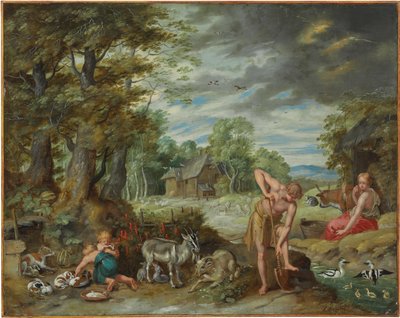 Adam på arbejde i en mark, fra Historien om Adam og Eva af Jan Brueghel the Younger