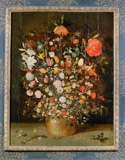 Stilleben: En buket blomster i en trævase (maleri på lærred) af Jan the Younger Brueghel