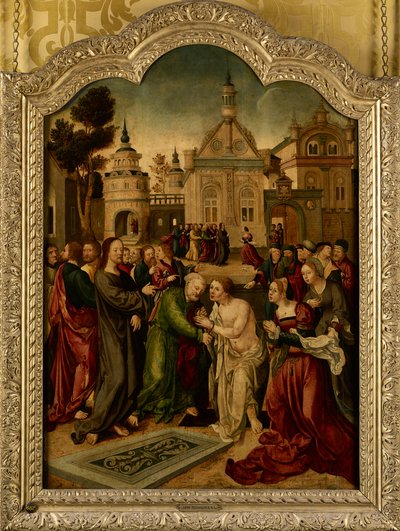 Rejsningen af Lazarus, midterpanelet i en altertavle af Jan van (circle of) Scorel