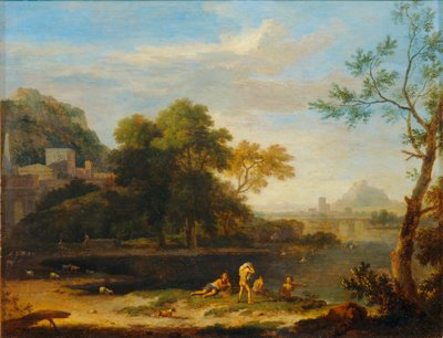 Paysage avec baigneurs - Landskab med badegæster ... af Jan van (follower of) Huysum