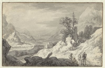 Bjerglandskab med en floddal af Jan van Aken