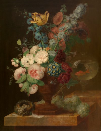 Buket blomster (olie på panel) af Jan van Amstel