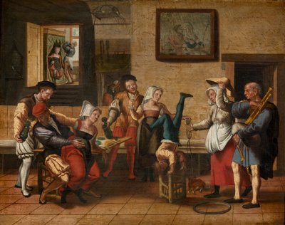 Pub scene (olie på træ) af Jan van Amstel