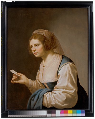 En ung pige, der holder et brev af Jan van Bijlert or Bylert