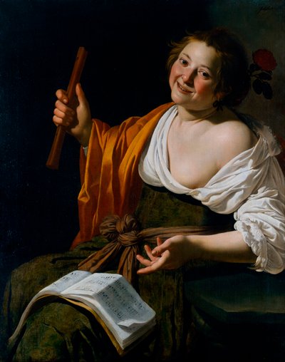 Pige med fløjte, ca. 1630 (olie på lærred) af Jan van Bijlert or Bylert