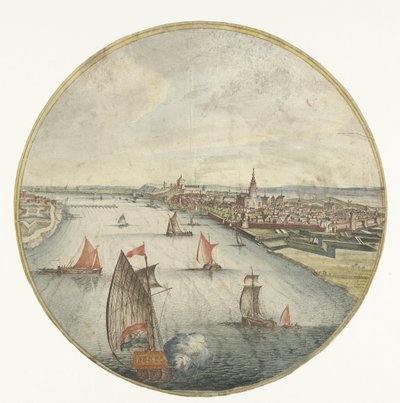 Udsigt over Nijmegen med Waal og Valkhofburcht af Jan van Call (I) (attributed to)