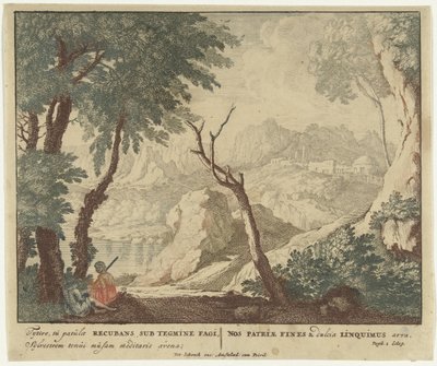 Hyrde og hyrdinde hviler ved et træ Scener fra Virgils digtsamling Bucolica (serietitel) af Jan van Call (I)