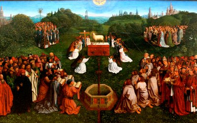 Lammets tilbedelse fra altertavlen i Gent af Jan van Eyck