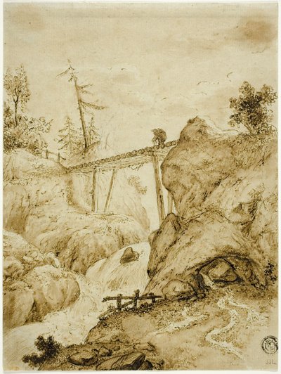 Mand krydser Log Bridge over Torrent af Jan van Eyck