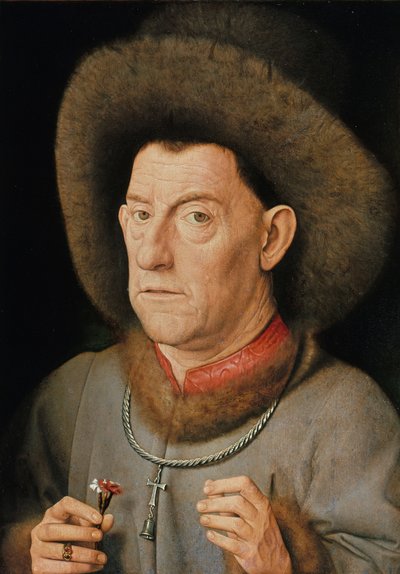 Portræt af en mand med nelliker og Sankt Antonius Orden (olie på eg) af Jan van Eyck