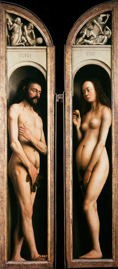 Gent-altertavlen. Tilbedelse af det mystiske lam: Adam og Eva, 1432. af Jan van Eyck