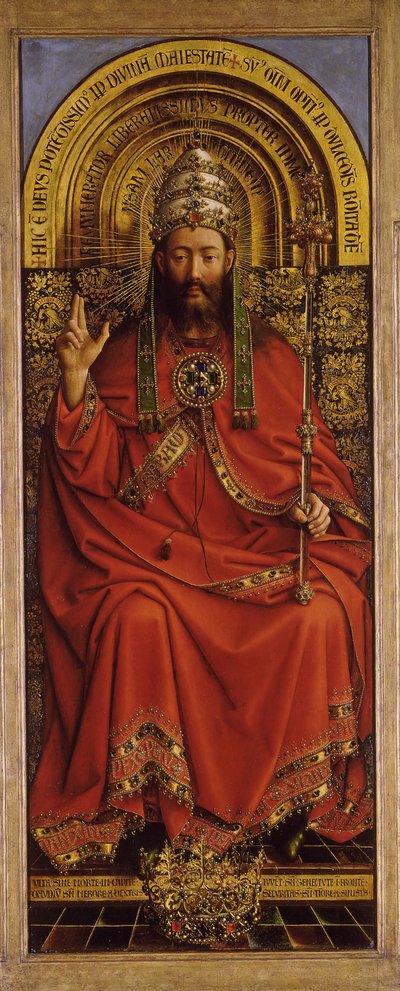 Gent-altertavlen. Tilbedelse af det mystiske lam: Gud Almægtige, 1432. af Jan van Eyck