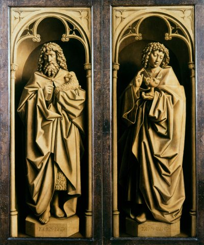 Gent-altertavlen. Tilbedelse af det mystiske lam: Johannes Døberen og Johannes Evangelisten, 1432. af Jan van Eyck