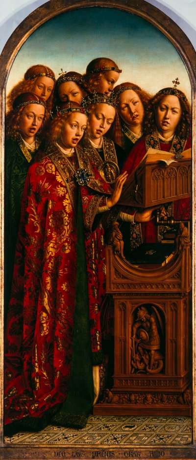 Gent-altertavlen. Tilbedelse af det mystiske lam: syngende engle, 1432. af Jan van Eyck