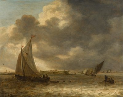 Et flodlandskab med sejlskibe af Jan van Goyen