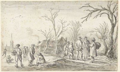 Figurer i en landsby om vinteren af Jan van Goyen