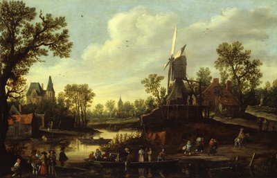 Tysk: Flusslandschaft mit Fähre Flodlandskab med færge af Jan van Goyen