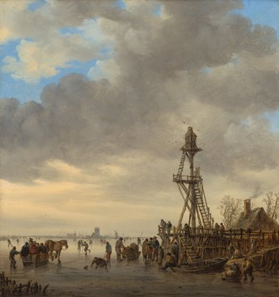 Isscene nær et træudsigtstårn af Jan van Goyen