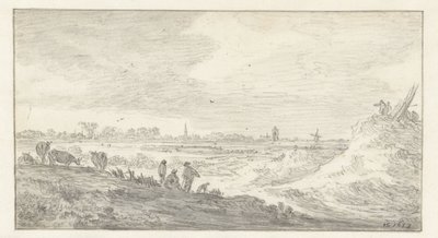 Landskab med figurer på en klit af Jan van Goyen