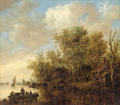 Flodlandskab med en færge af Jan van Goyen