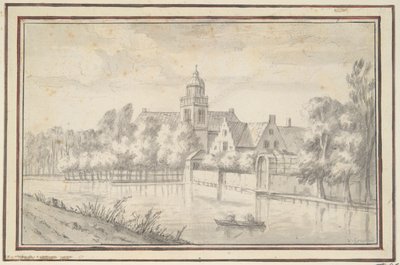 Udsigt over slottet og huset ved floden af Jan van Goyen