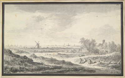 Udsigt over en flod med klitter i forgrunden af Jan van Goyen
