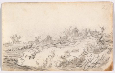 Landsby på solrig bjergside af Jan van Goyen