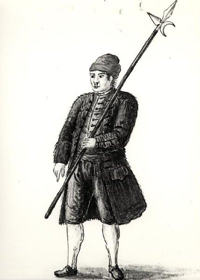 A Workman from the Venetian Arsenal (akvarel på papir) (s/h foto) af Jan van Grevenbroeck