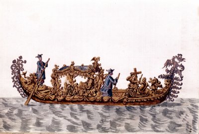 En kongelig gondol. Akvareltegning og blæk fra manuskriptet "Venitianernes skikke"" af Jan van Grevenbroek (eller Giovanni Grevenbroich (Grevenbroich) (1731-1807) af Jan van Grevenbroeck