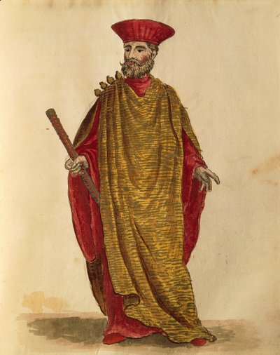 Capitano Generale Da Mar (flådens generalkaptajn) af Serenissima Republikken Venedig, af Jan van Grevenbroeck eller Giovanni Grevembroch (1731-1807), Gli Donne de Veneziani, fra illustreret bog med kostumer, akvarel af Jan van Grevenbroeck