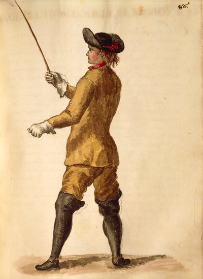 Herre i ridedragt, af Jan van Grevenbroeck eller Giovanni Grevembroch (1731-1807), Gli Donne de Veneziani, fra illustreret kostumebog, akvarel af Jan van Grevenbroeck