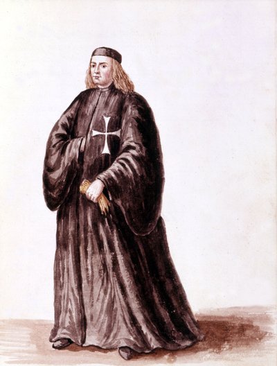 Ridder af Malta. Akvareltegning og blæk fra manuskriptet "Venitianernes skikke"" af Jan van Grevenbroek (eller Giovanni Grevenbroich (Grevenbroich) (1731-1807) af Jan van Grevenbroeck