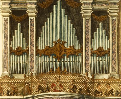 Orgel, detalje fra kantate af putte, af Giovanni Grevembroch. Italien af Jan van Grevenbroeck