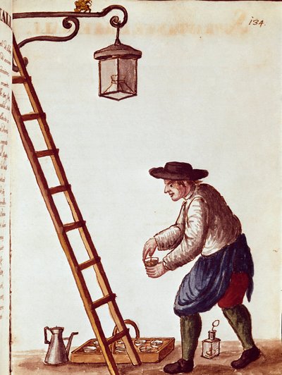 Lille metier: belysningslamper Akvareltegning og blæk efter et manuskript af Jan van Grevenbroeck (eller Giovanni Grevembroch (Grevenbroch) (1731-1807) af Jan van Grevenbroeck